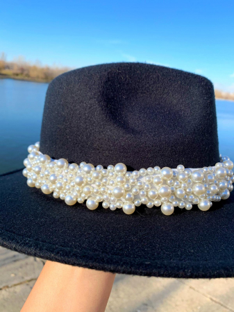 Palarie Neagra Handmade cu bentita detasabila cu perle [25]