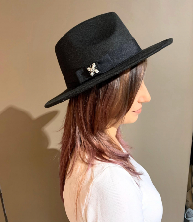 Palarie Neagra Handmade cu sireag de perle detasabil [16]