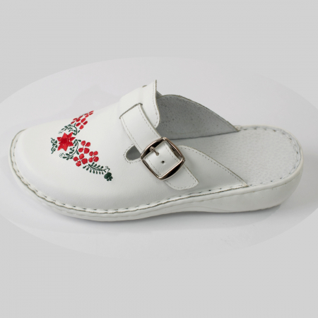 Saboti  Dama din piele - Papuci medicinali dama alb personalizati