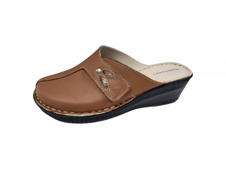 Saboti  Dama din piele - Saboti femei piele cu talpa ortopedica 6014-camel
