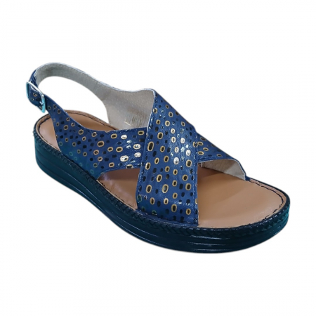 Sandale femei - Sandale femei piele naturala Niky blu gravat