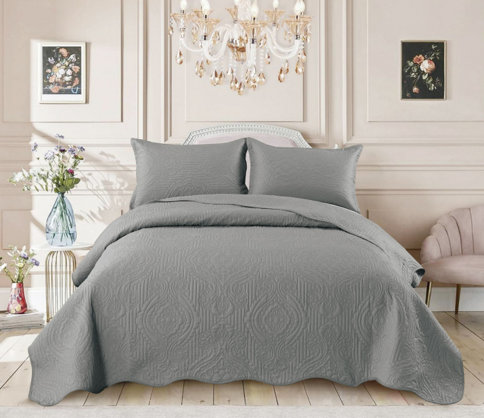 Cuvertura Pat gri inchis cu model matlasat tip "Jacquard" [1]