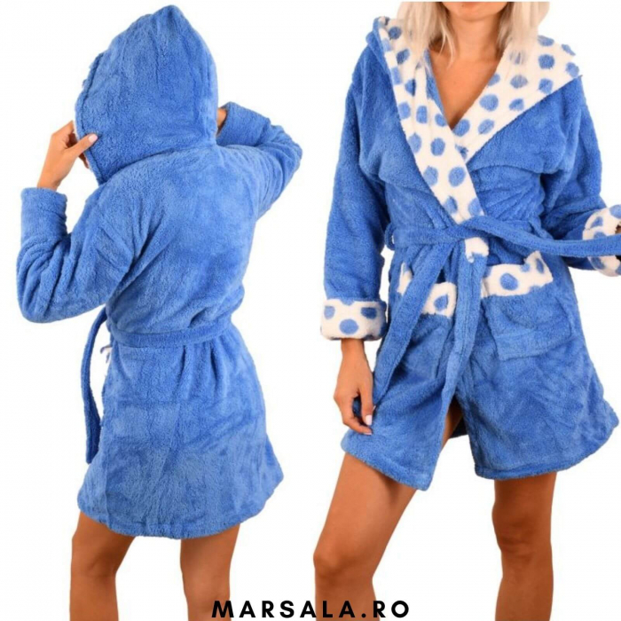 Halat de Baie Dama Pufos Cocolino Albastru [3]