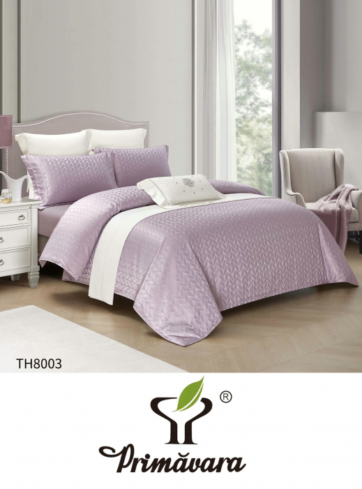 Lenjerie de pat bumbac semisatinat 4 piese, cu elastic, lila [1]
