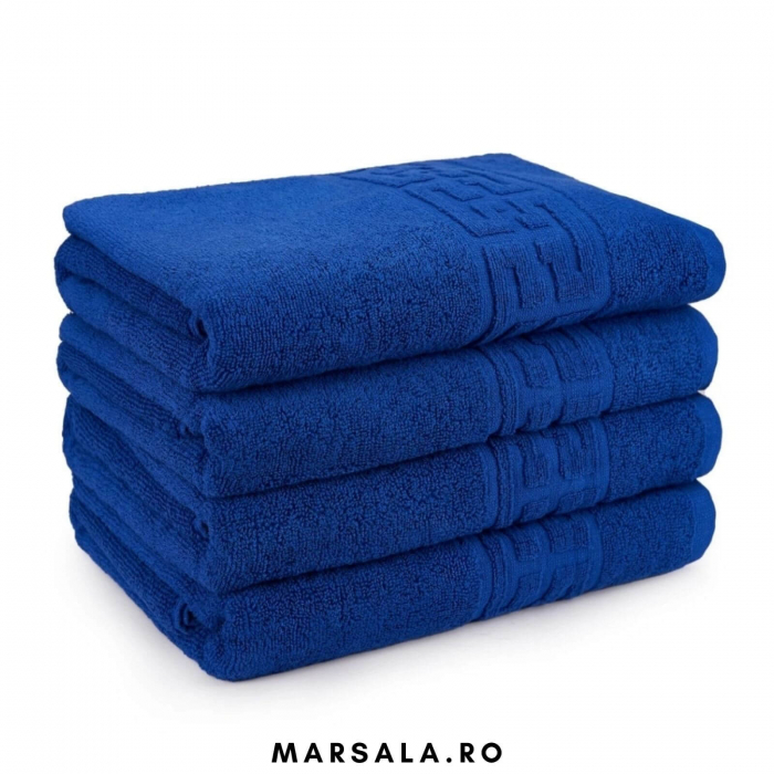 Prosop bumbac 130 70 cm pentru baie, albastru, bordura cu model grecesc [2]