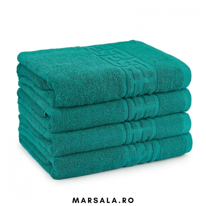 Prosop bumbac 130 70 cm pentru baie, verde smarald, bordura cu model grecesc [2]