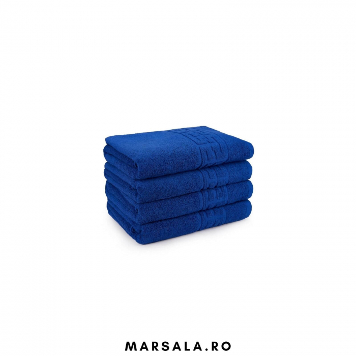Prosop bumbac 50 90 cm pentru fata ,albastru cu bordura model grecesc [2]