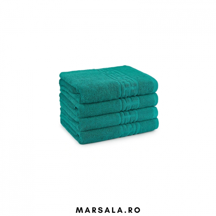 Prosop bumbac 50 90 cm pentru fata , verde smarald, cu bordura model grecesc [2]