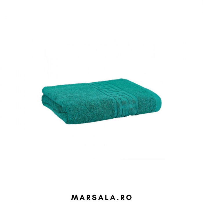 Prosop bumbac 50 90 cm pentru fata , verde smarald, cu bordura model grecesc [1]