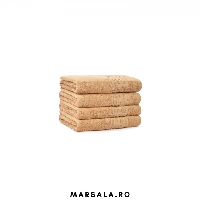 Prosop bumbac 50 90 cm pentru fata ,maro deschis cu bordura model grecesc [2]