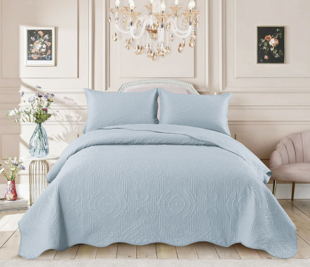 Cuverturi Pat - Cuvertura Pat albastru deschis (bleu) cu model matlasat tip "Jacquard"