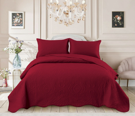 Cuverturi Pat - Cuvertura Pat bordeaux(visiniu) cu model matlasat tip "Jacquard"