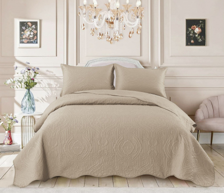 Cuverturi Pat - Cuvertura Pat crem cu model matlasat tip "Jacquard"