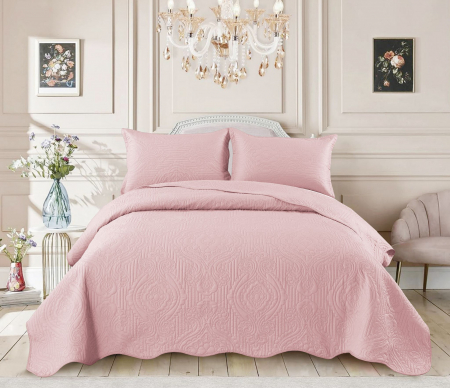 Cuverturi Pat - Cuvertura Pat roz cu model matlasat tip "Jacquard"