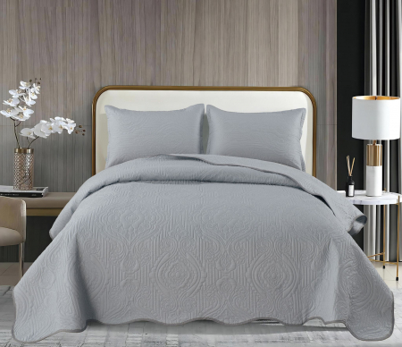 Cuverturi Pat - Cuvertura Pat gri cu model matlasat tip "Jacquard"