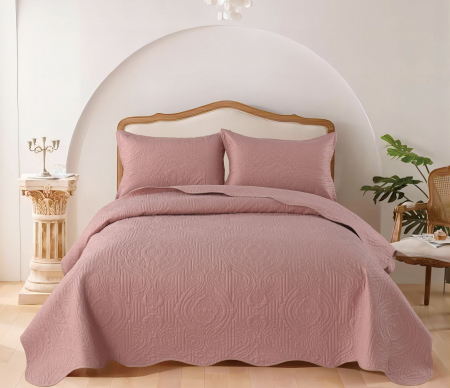 Cuverturi Pat - Cuvertura Pat roz pudra cu model matlasat tip "Jacquard"