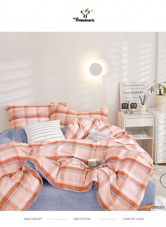 Lenjerii 100% bumbac - 4 piese - Lenjerie Bumbac 100% cu elastic, 4 piese,  gri-portocaliu, imprimeu carouri