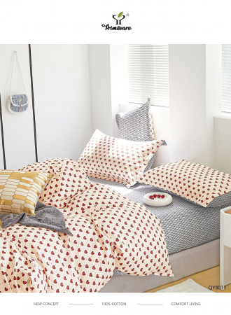 Lenjerii 100% bumbac - 4 piese - Lenjerie Bumbac 100% cu elastic, 4 piese, gri-crem, imprimeu inimioare