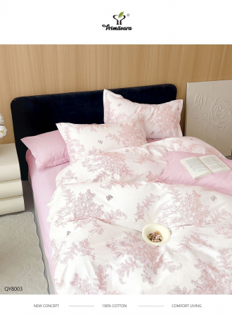 Lenjerii 100% bumbac - 4 piese - Lenjerie Bumbac 100% cu elastic, 4 piese, alb-roz, imprimeu floral elegant