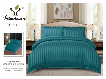 Lenjerie Damasc, 4 piese - Lenjerie Damasc, cu elastic, 4 piese, Verde smarald