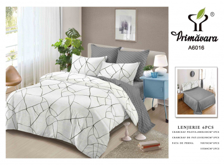 Lenjerii de pat 6 piese fara elastic - Lenjerie de pat bumbac 6 piese,alb-albastru, alb-gri, simplicity