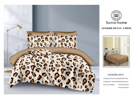 Lenjerii de pat 6 piese fara elastic - Lenjerie de pat bumbac 6 piese imprimeu animal print
