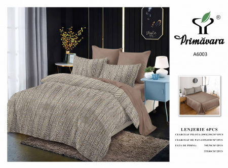 Lenjerii de pat 6 piese fara elastic - Lenjerie de pat bumbac 6 piese, mocha - elegant