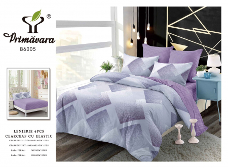 Lenjerii de pat cu elastic - Lenjerie de pat bumbac 6 piese, cu elastic, mov-lila