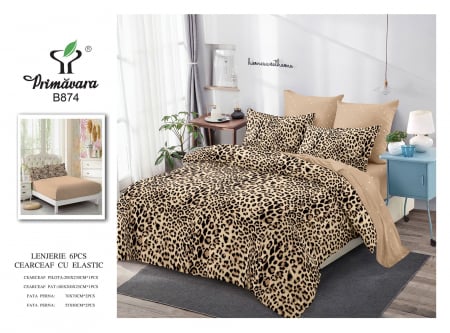 Lenjerii de pat cu elastic - Lenjerie de pat bumbac 6 piese, cu elastic, animal print