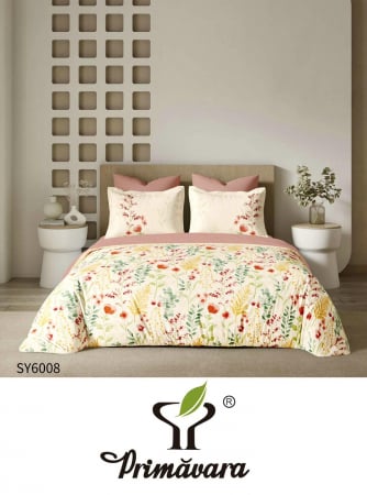 Lenjerii de pat cu elastic - Lenjerie de pat bumbac finet 6 piese, cu elastic, roz pudra, imprimeu floral