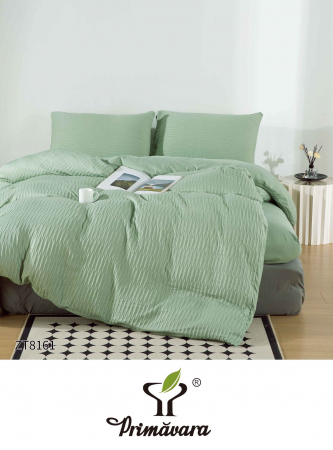 Lenjerii de pat cu elastic - Lenjerie de pat finet creponat 4 piese cu elastic, verde menta