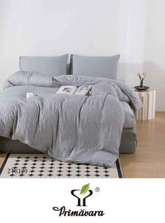 Lenjerii de pat cu elastic - Lenjerie de pat finet creponat 4 piese cu elastic, gri deschis