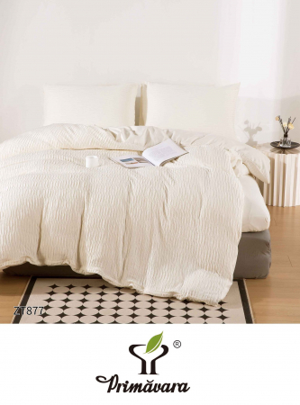 Lenjerii de pat cu elastic - Lenjerie de pat finet creponat 4 piese cu elastic, alb-crem