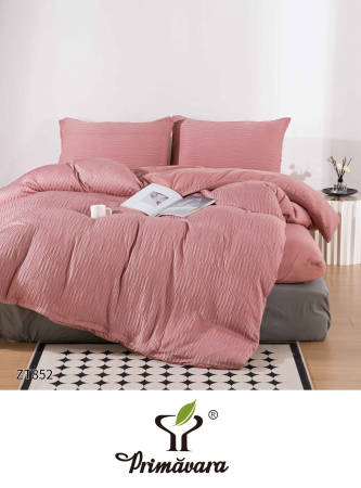 Lenjerii de pat cu elastic - Lenjerie de pat finet creponat 4 piese cu elastic, roz pudra