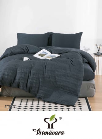 Lenjerii de pat cu elastic - Lenjerie de pat finet creponat 4 piese cu elastic, negru