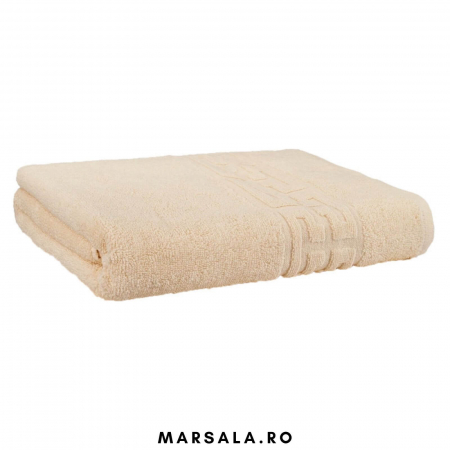 Prosoape de baie 140/70 cm bumbac - Prosop bumbac 130 70 cm pentru baie, crem, bordura cu model grecesc