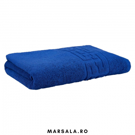 Prosoape de baie 140/70 cm bumbac - Prosop bumbac 130 70 cm pentru baie, albastru, bordura cu model grecesc
