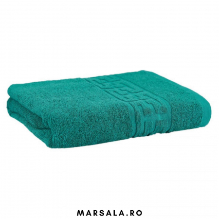 Prosoape de baie 140/70 cm bumbac - Prosop bumbac 130 70 cm pentru baie, verde smarald, bordura cu model grecesc