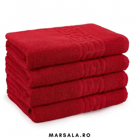 Prosop bumbac 130 70 cm pentru baie, rosu , bordura cu model grecesc [1]