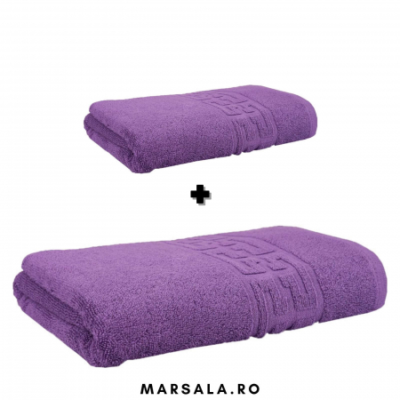 Seturi prosoape baie si fata - Set Prosoape Baie si Fata 2 bucati mov , 500gr/m2 , 100% bumbac