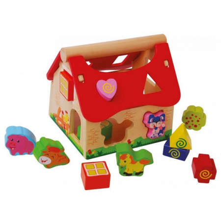 Jocuri si jucarii - Casuta din lemn si cuburi 2044 Ecotoys