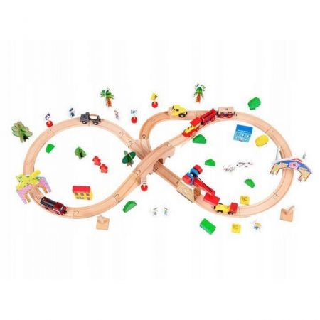 Jocuri si jucarii - Circuit din lemn cale ferata din 78 piese Ecotoys HM008999