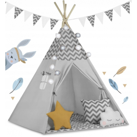Corturi de joaca - Cort de joaca pentru copii cu ghirlanda si lumini Nukido 120 x 120 x 165 cm - Gri