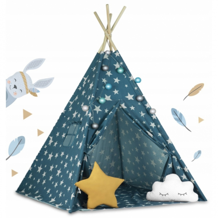 Corturi de joaca - Cort De Joaca Pentru Copii Cu Lumini si 2 pernite Ricokids 120 X 120 X 165 Cm - Bleumarin cu stelute