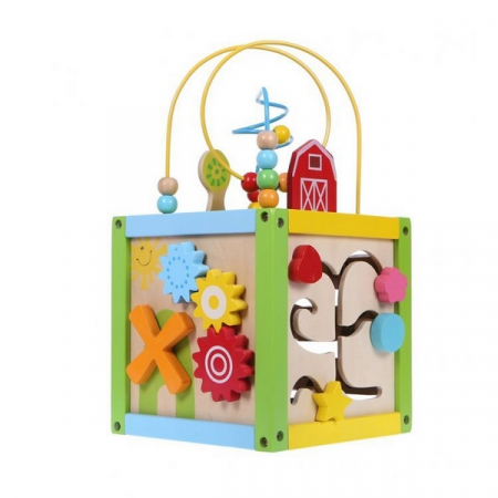 Jocuri si jucarii - Cub educational din lemn 1004P Ecotoys