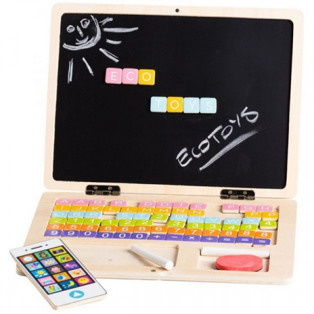 Jocuri si jucarii - Laptop educational din lemn G068 Ecotoys