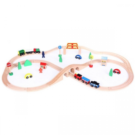 Jocuri si jucarii - Linie de tren din lemn Ecotoys