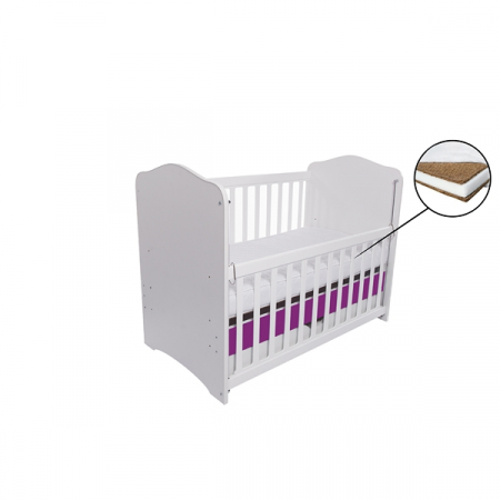 Patuturi - Patut VESSANTI Como culisant cu sertar - Alb cu Violet + Saltea Cocos 7 cm