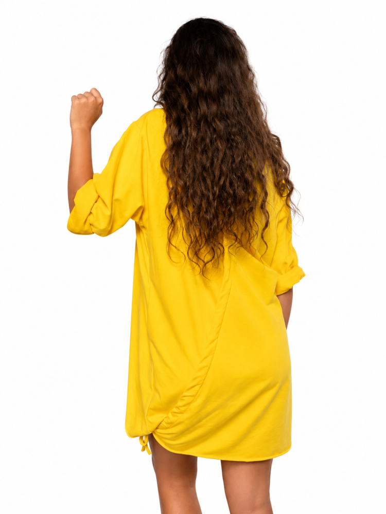 Rochie dama oversized galbena cu snur lateral reglabil [2]