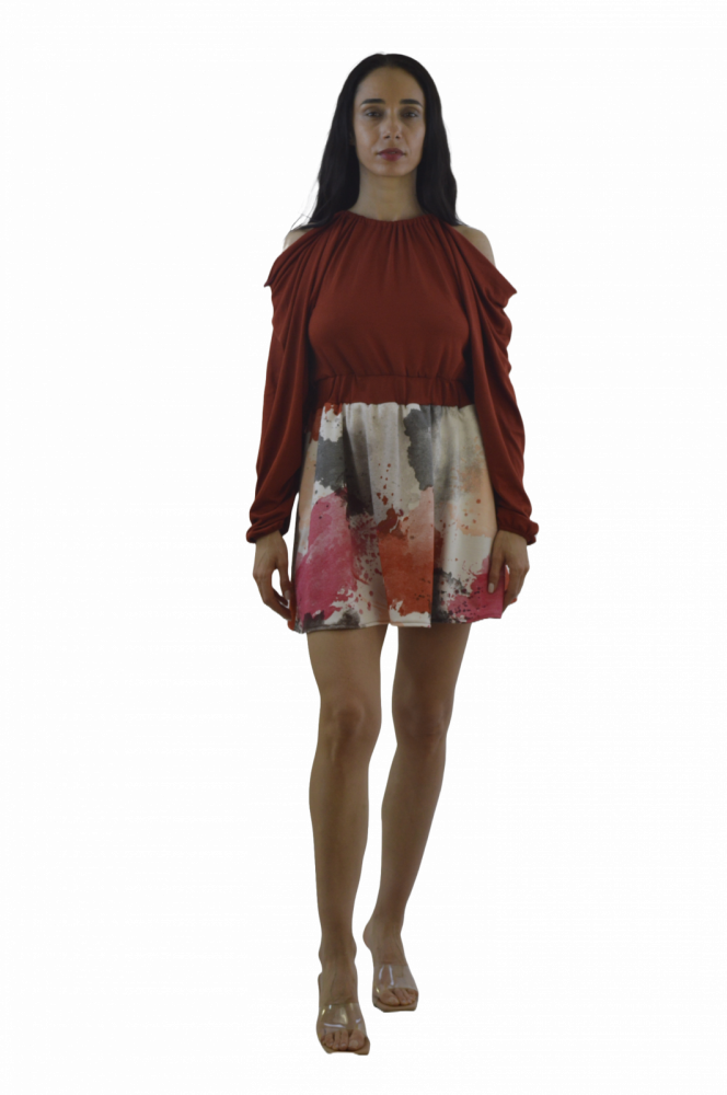 Rochie „Art Flow” – Scurtă, Boemă, Cu Imprimeu Artistic, Fabricată în România [2]